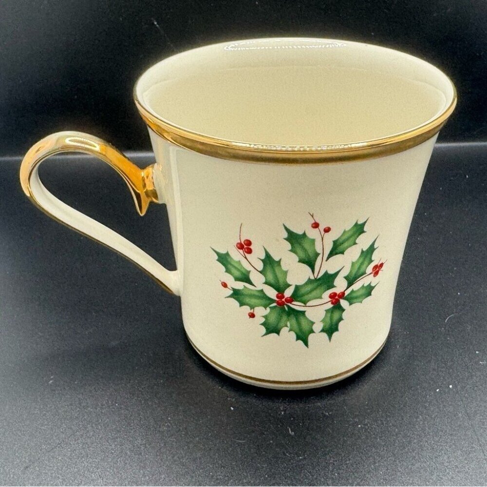 Lenox holiday dimension collection Festive Holly Mug with Gold Trim listing #1